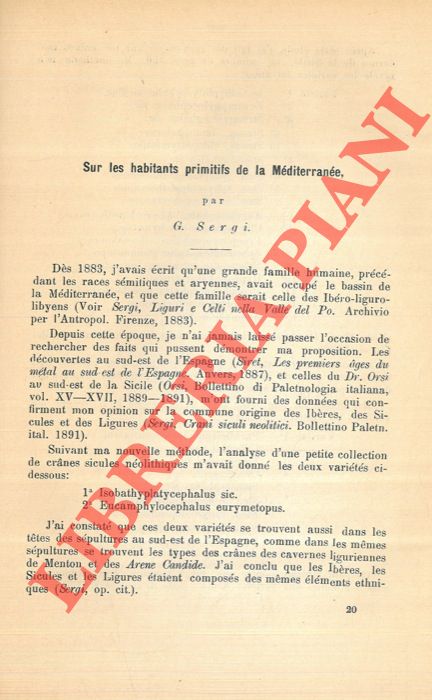 SERGI G. - - Sur les habitants primitifs de la Mditerrane.