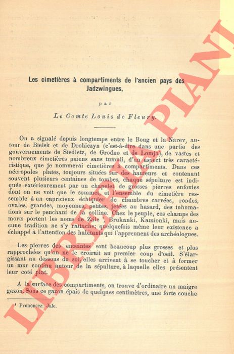 DE FLEURY L. - - Les cimetires  compartiments de l'ancien pays de Jadzwinges.