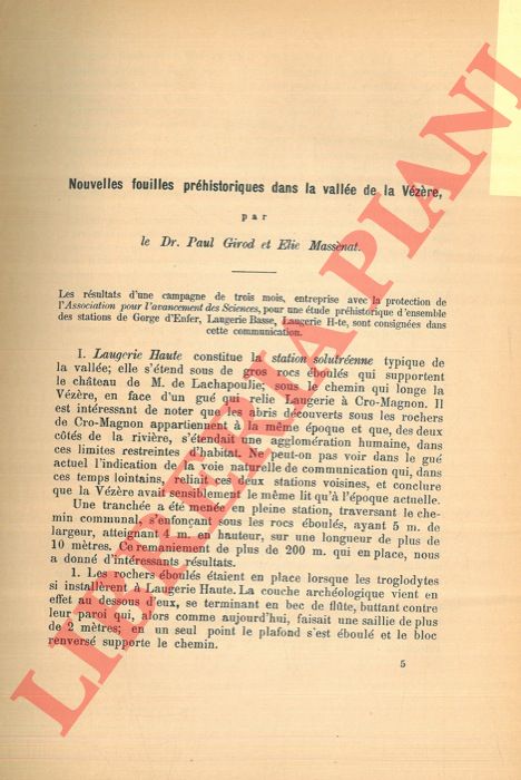 GIROD Paul - MASSENAT Elie - - Nouvelles fouilles prhistoriques dans la valle de la Vzre.