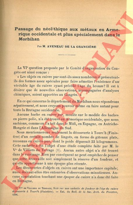 AVENEAU DE LA GRANCIERE - - Passage du nolithique aux mtaux en Armorique occidentale et plus spcialement dans le Morbihan.