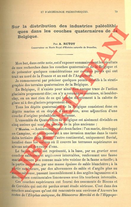 RUTOT A. - - Sur la distribution des industries palolithique dans les couches quaternaires de la Belgique.