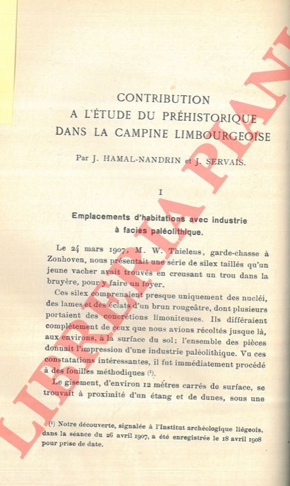 HAMAL NANDRIN J. - SERVAIS J. - - Contribution  l'tude du prhistorique dans la campine limbourgeoise.