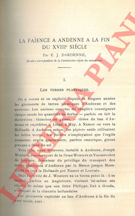 DARDENNE E. J. - - La faience  Andenne  la fin du XVIIIe sicle.