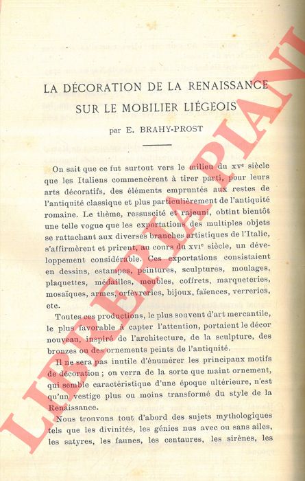 BRAHY PROST E. - - La dcoration de la Renaissance sur le mobilier ligeois.
