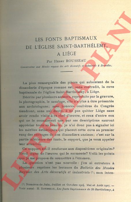 ROUSSEAU Henry - HALKIN Lon - - Les fonts baptismaux de l'glise Saint-Barthlemy,  Lige. Les inscriptions mtriques des fonts de Saint-Barthlemy,  Lige et de la chasse de Saint Hadelin, a Vis.