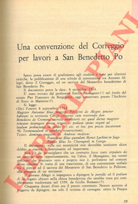 FERRARI Tonino - - Una convenzione del Correggio per  lavori a San Benedetto Po.