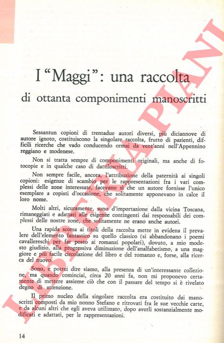 FIORONI Romolo - - I 'Maggi' : una raccolta di ottanta componimenti manoscritti.