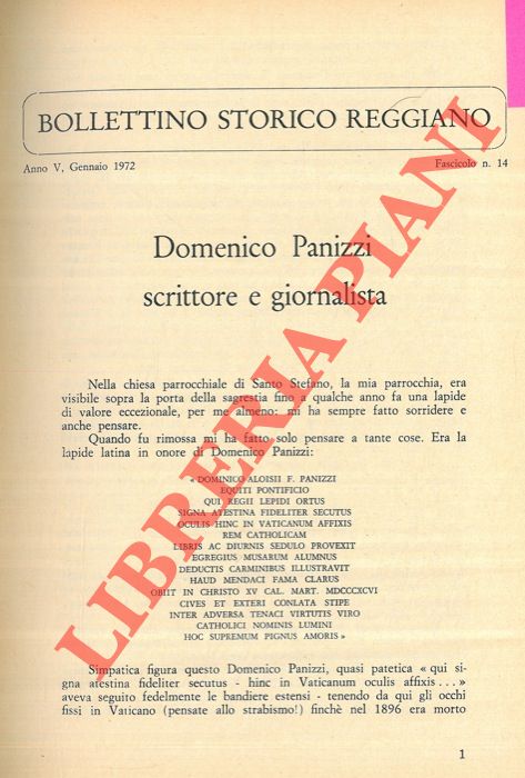 SPAGGIARI Alcide - - Domenico Panizzi scrittore e giornalista.