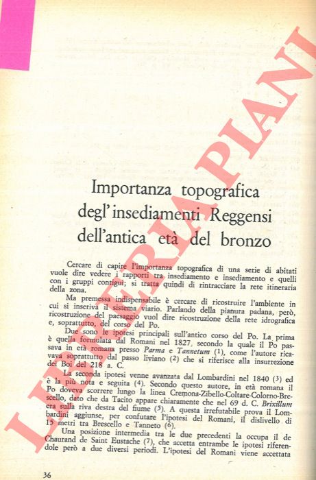DALL'AGLIO Pier Luigi - - Importanza topografica degl'insediamenti Reggensi dell'antica et del bronzo.
