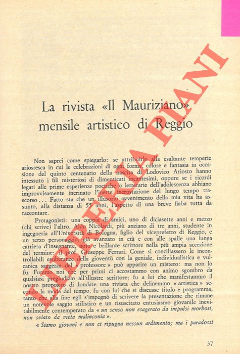 DEGANI Mario - - La rivista 'Il Mauriziano' mensile artistico di Reggio.