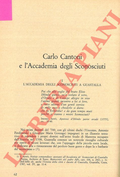 SPAGGIARI William - - Carlo Cantoni e l'Accademia degli Sconosciuti.