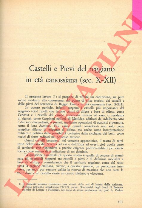 FRESTA Aurelia - - Castelli e Pievi del reggiano in et canossiana (sec.X-XII) .