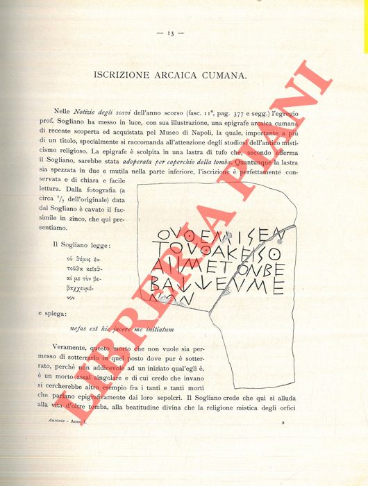 COMPARETTI D. - - Iscrizione arcaica cumana.