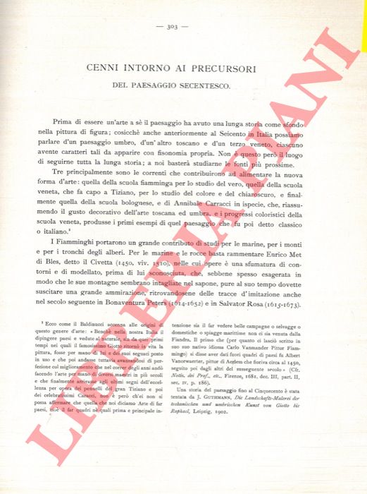 OZZOLA Leandro - - Cenni intorno ai precursori del paesaggio secentesco.