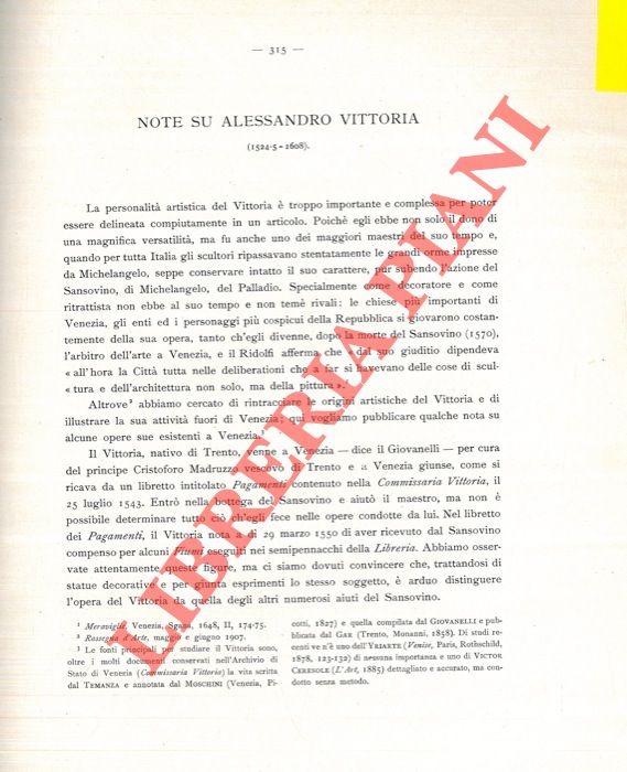 SERRA Luigi - - Note su Alessandro Vittoria.