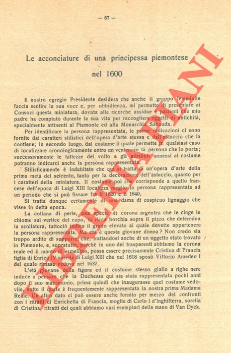 FERRERO Carmen - - Le acconciature di una principessa piemontese nel 1600.