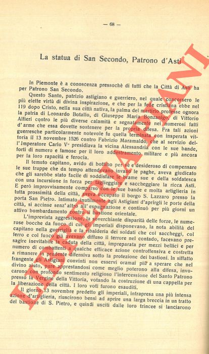 MAGGIORA VERGANO Arnaldo - - La statua di San Secondo, Patrono di Asti.