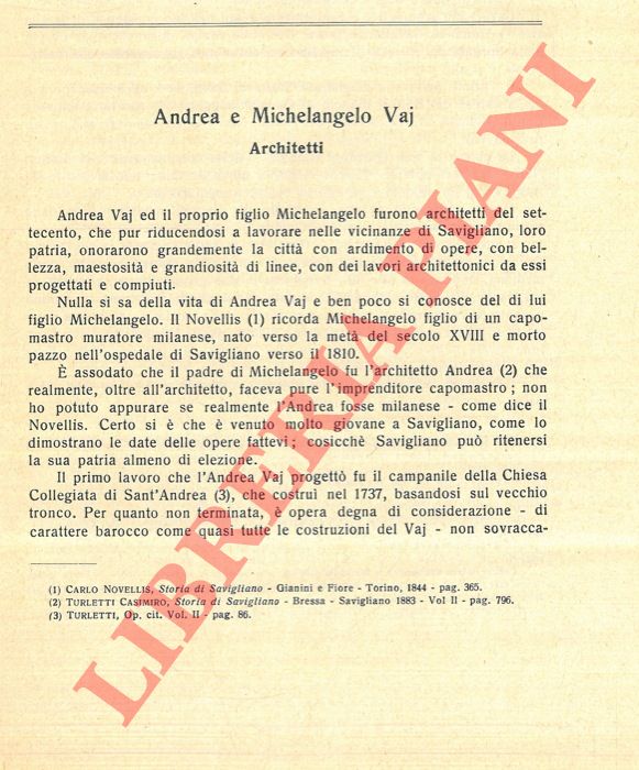 BONINO Attilio - - Andrea e Michelangelo Vaj architetti.