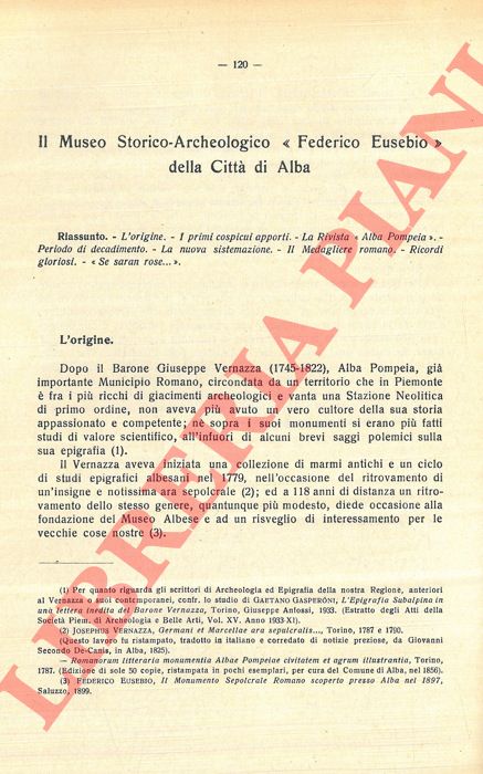 GIORDANO G. L. - - Il Museo Storico-Archeologico 'Federico Eusebio' della Citt di Alba.