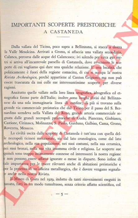 BASERGA Giovanni - - Importanti scoperte preistoriche a Castaneda.