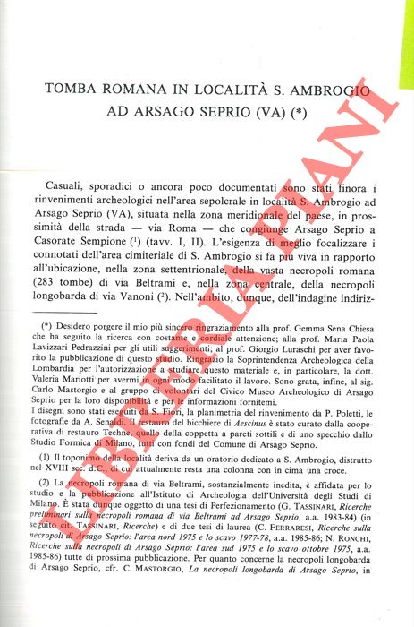TASSINARI Gabriella - - Tomba romana in localit S. Ambrogio ad Arsago Seprio (VA) .