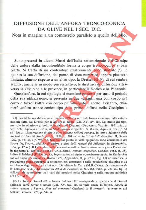 MUFFATTI MUSSELLI Giliana - - Diffusione dell'anfora tronco-conica da olive nel I sec. d. C. .