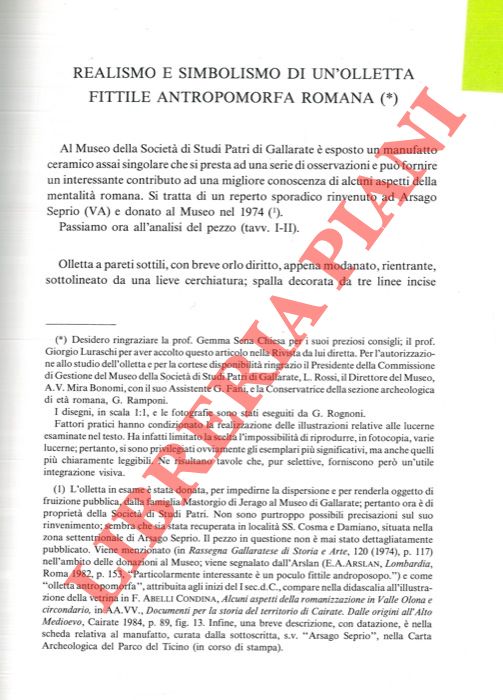 TASSINARI Gabriella - - Realismo e simbolismo di un'olletta fittile antropomorfa romana.