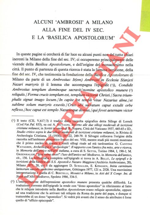 AGOSTI Barbara - - Alcuni 'Ambrosii' a Milano alla fine del IV sec. e la 'Basilica Apostolorum' .