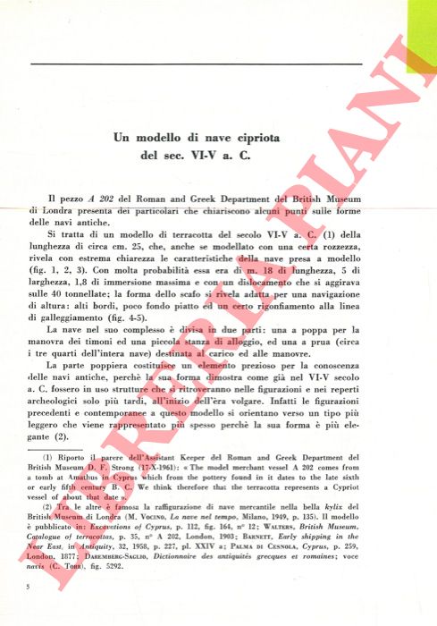 BONINO Marco - - Un modello di nave cipriota del secolo VI-V a. C. .