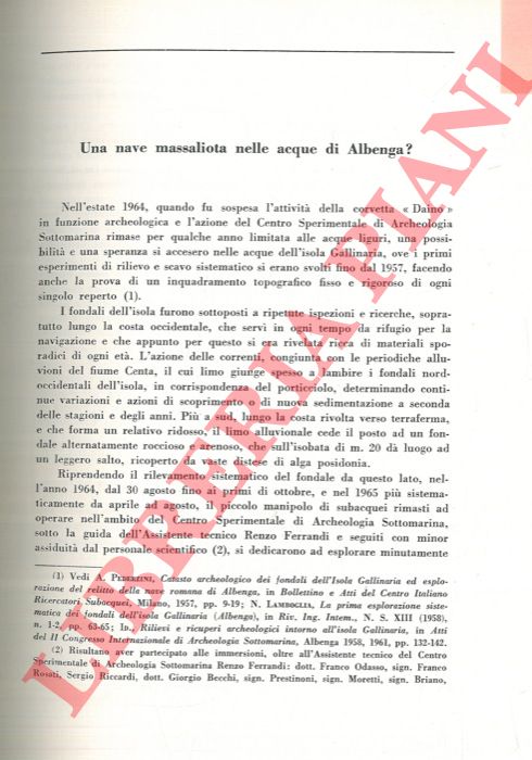 LAMBOGLIA Nino - - Una nave massaliota nelle acque di Albenga? .