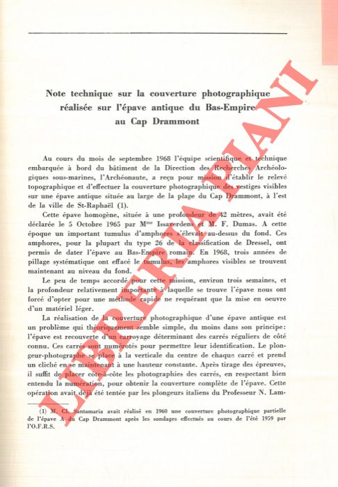 CHEVALIER Y. - SANTAMARIA C. - - Note technique sur la couverture photographique ralise sur l'pave de Bas-Empire au Cap Drammont.