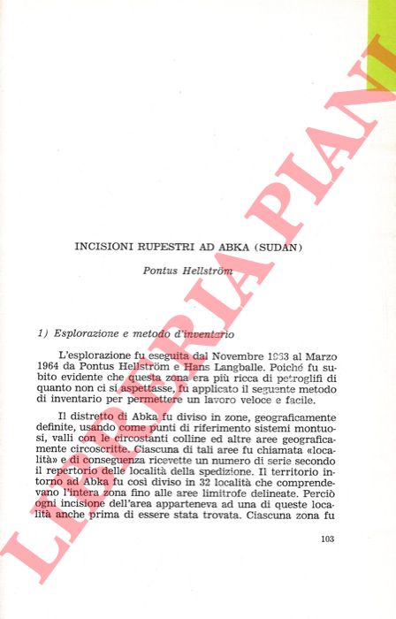 HELLSTROM Pontus - - Incisioni rupestri ad Abka (Sudan) .