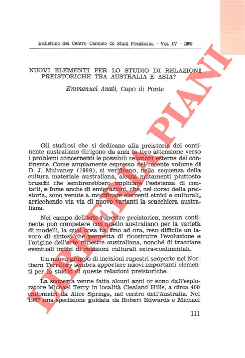 ANATI Emmanuel - - Nuovi elementi per lo studio di relazioni preistoriche tra Australia e Asia? .