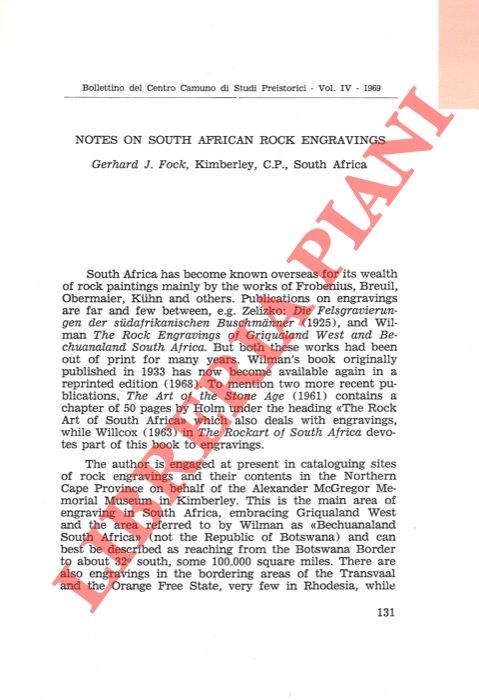 FOCK Gerhard J. - - Notes on South African Rock Engravings.