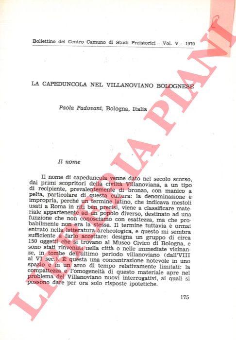 PADOVANI Paola - - La capeduncola nel Villanoviano bolognese.