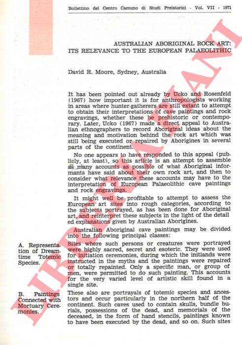 MOORE David R. - - Australian aboriginal rock art: its relevance to the European Palaeolithic.