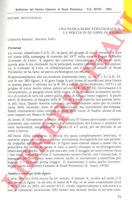SANSONI Umberto - - Una nuova serie stratigrafica: la roccia 35 di Foppe di Nadro.