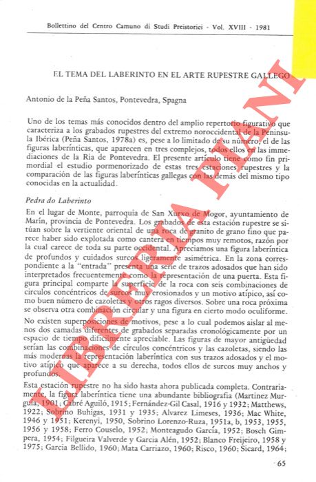 DE LA PENA SANTOS Antonio - - El tema del laberinto en el arte rupestre gallego.