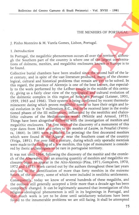 PINHO MONTEIRO Jorge - VARELA GOMES Mario - - The menhirs of Portugal.