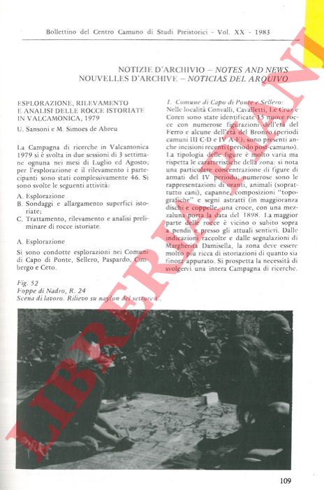 SANSONI U. - SIOMES DE ABREU M. - ZANETTIN A. - BIAGI P. - FEDEL F. - ANDREWS D. - MORRIS E. J. - - Esplorazione, rilevamento e analisi delle rocce istoriate in Valcamonica, 1979. Scavi al Riparo 2 di Foppe di Nadro. Segnalazione di industria mesolitica a trapezi dal Riparo 2 di Foppe di Nadro in Valcamonica. Castello di Breno 1980-81.