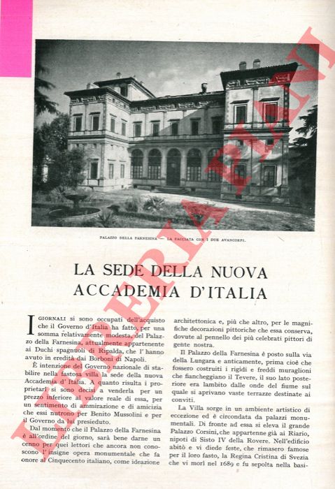 BARBARO Aldo - - La sede della nuova Accademia d'Italia.