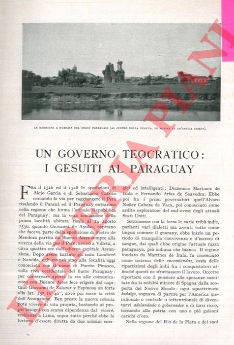 DE' PASSERA G. - - Un governo teocratico: i gesuiti al Paraguay.