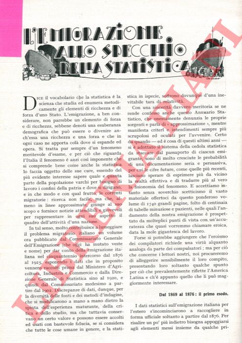 - - L'emigrazione allo specchio della statistica.