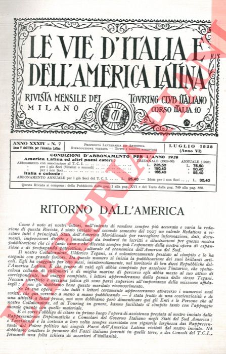 TEGANI Ulderico - - Ritorno dall'America.