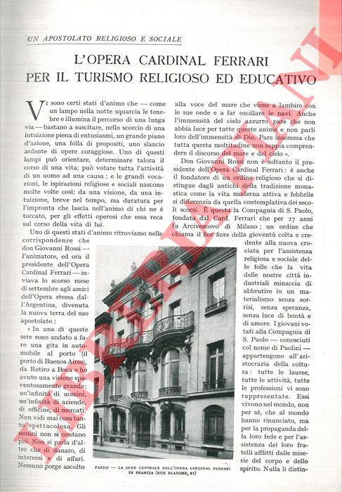 SCOTTI Battista - - L'opera Cardinal Ferrari per il turismo religioso ed educativo.