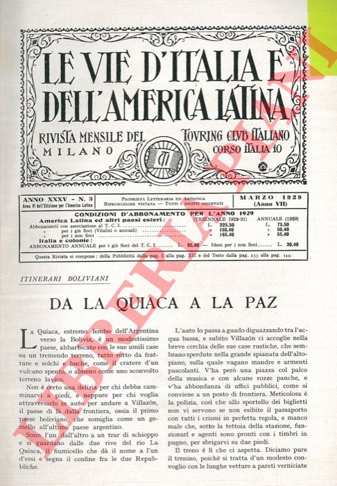 TEGANI Ulderico - - Itinerari boliviani. Da La Quiaca a La Paz.