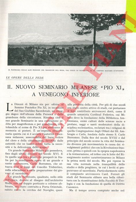 PORRO E. - - Il nuovo seminario milanese 'Pio XI' a Venegono Inferiore.