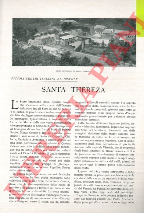 RUSCHI G. - - Piccoli centri italiani in Brasile. Santa Thereza.
