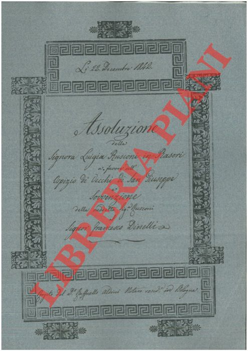 Rusconi - Rasori - Ospizio d Vecchi di San Giuseppe - Dinelli - - Assoluzione in denaro.