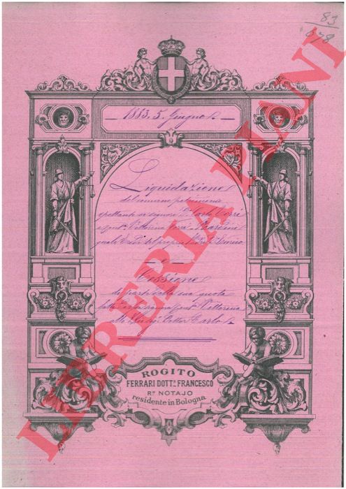 Torri - Nardini - - Liquidazione e Cessione di beni tra cui un appezzamento di terreno in appodiato degli Alemanni a Bologna nel territorio di S.Antonio di Savena, una bottega in Via dei Toschi n.1235 a Bologna.